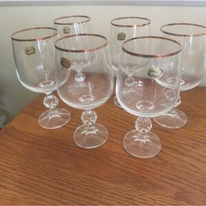 Bohemia Crystal Wine Glass Set with Gold Rim
  6 1/2” h